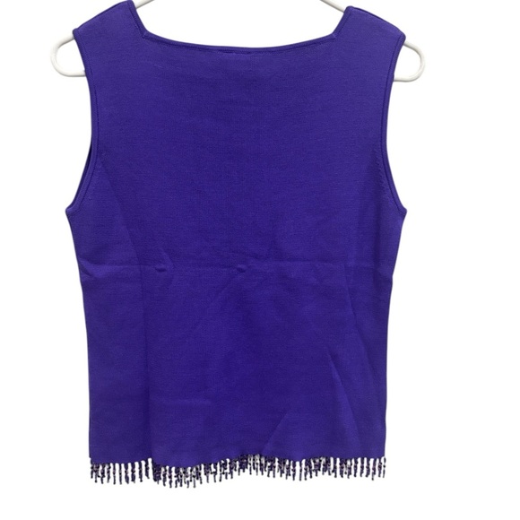 Vintage CLIO Silk & Cotton Beaded Fringe Top M Purple Square Neck Tank Pullover - Picture 4 of 7